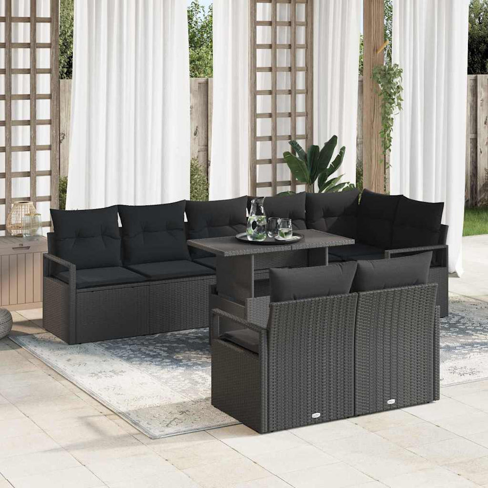 vidaXL Garden Sofa Set with Cushions 9 pcs Black Poly Rattan