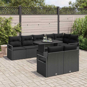 vidaXL Garden Sofa Set with Cushions 9 pcs Black Poly Rattan