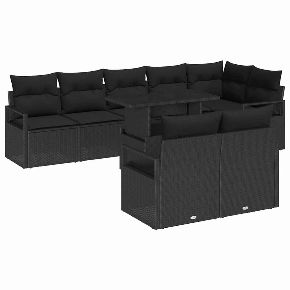 vidaXL Garden Sofa Set with Cushions 9 pcs Black Poly Rattan
