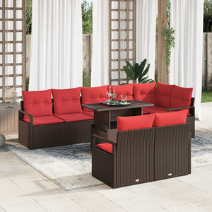 vidaXL 9-Piece Poly Rattan Garden Sofa Set with Storage Brown and Red