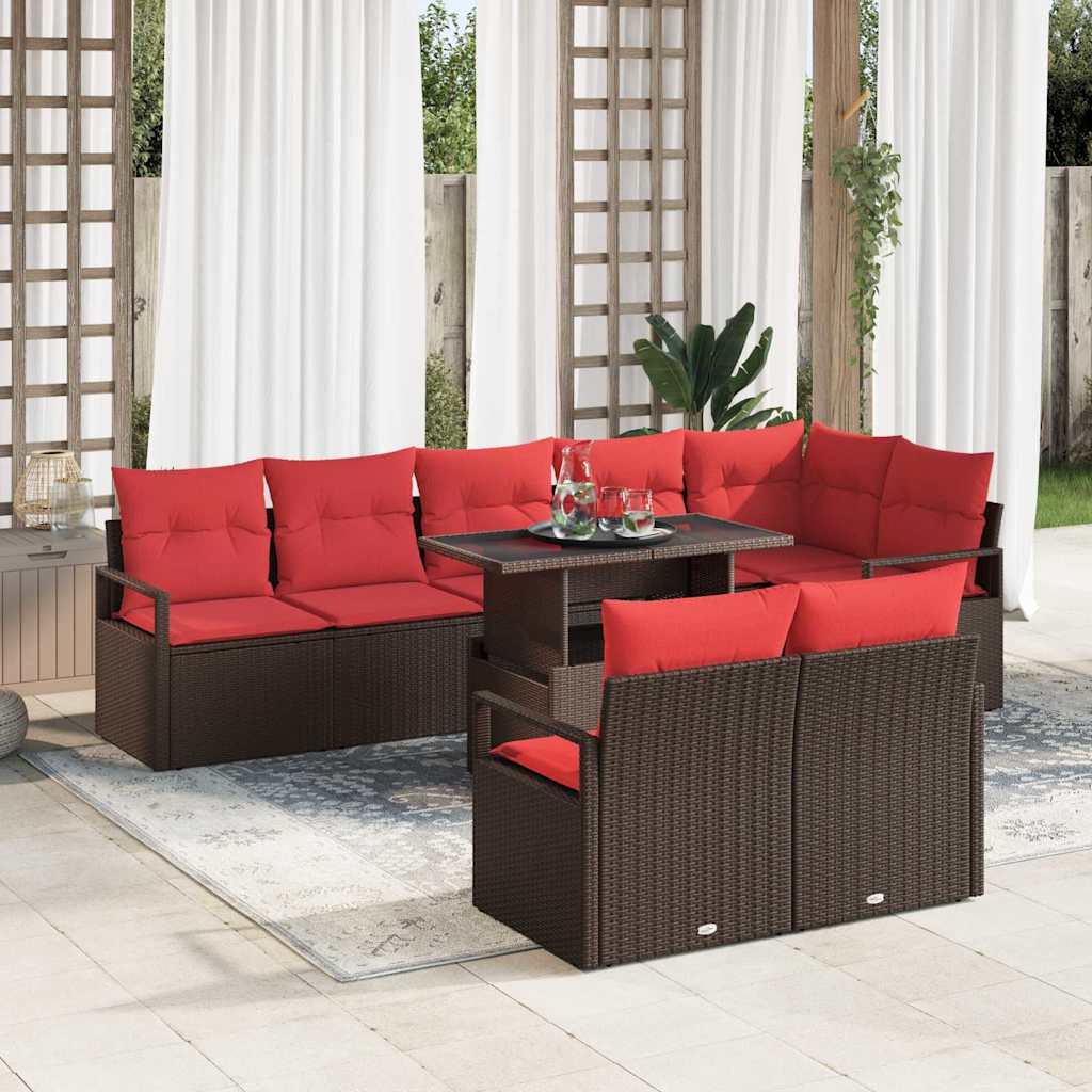 vidaXL 9-Piece Poly Rattan Garden Sofa Set with Storage Brown and Red