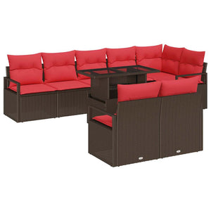 vidaXL 9-Piece Poly Rattan Garden Sofa Set with Storage Brown and Red