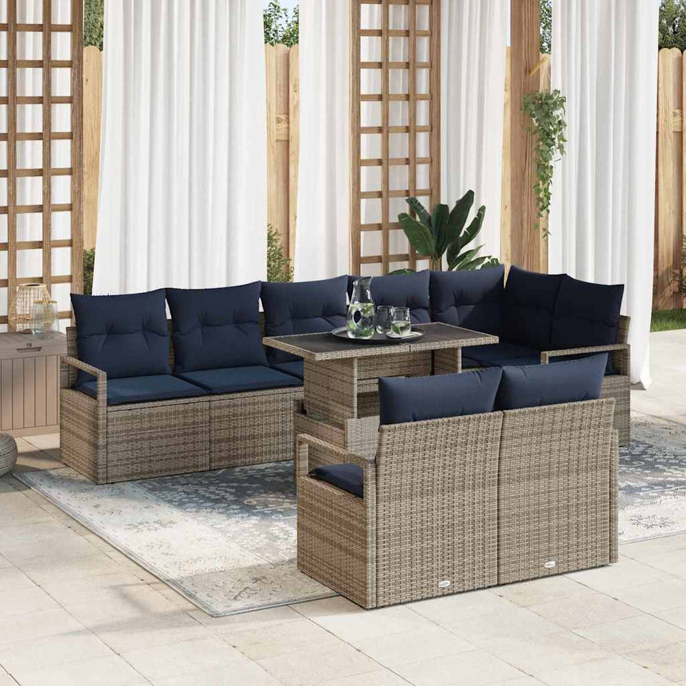 Gartenmöbel Set Grau Marineblau Poly Rattan 9-teilig