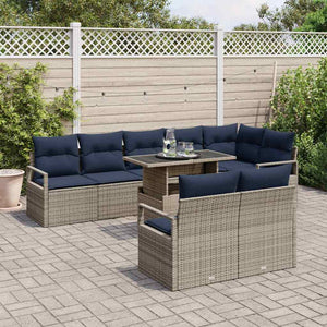 Gartenmöbel Set Grau Marineblau Poly Rattan 9-teilig