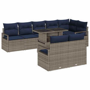 Gartenmöbel Set Grau Marineblau Poly Rattan 9-teilig