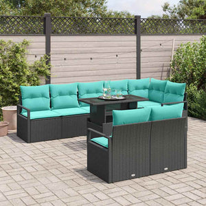 vidaXL Outdoor Sofa Set with Storage 9 pcs Black and Blue Poly Rattan