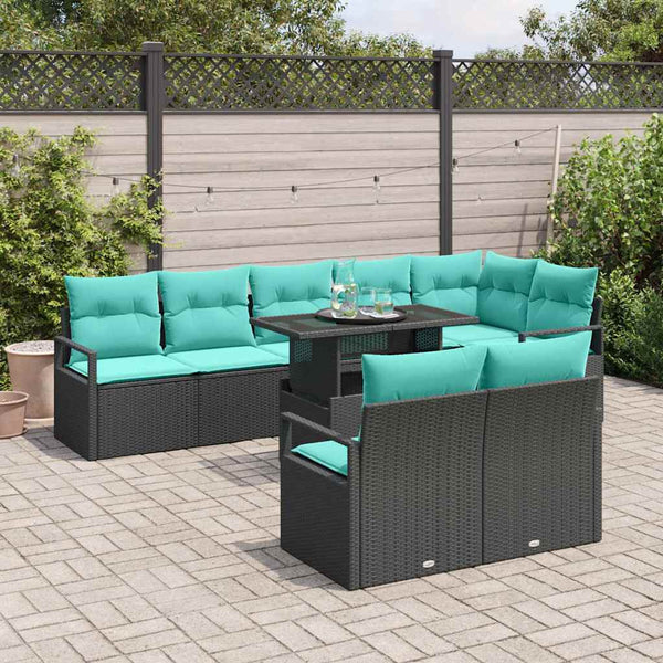 vidaXL Outdoor Sofa Set with Storage 9 pcs Black and Blue Poly Rattan