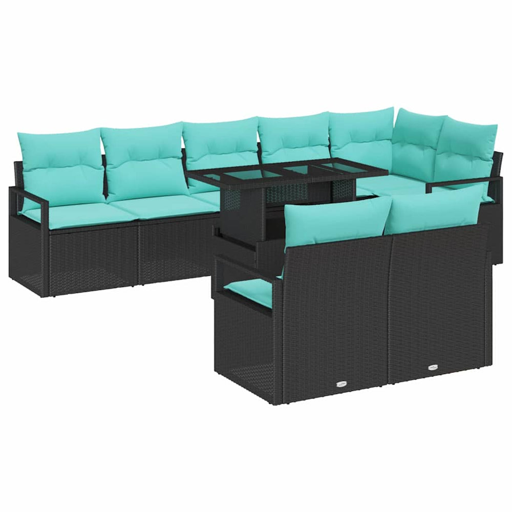 vidaXL Outdoor Sofa Set with Storage 9 pcs Black and Blue Poly Rattan