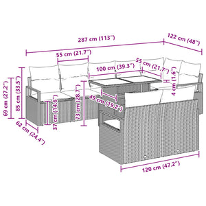 vidaXL Outdoor Sofa Set with Storage 9 pcs Black and Blue Poly Rattan