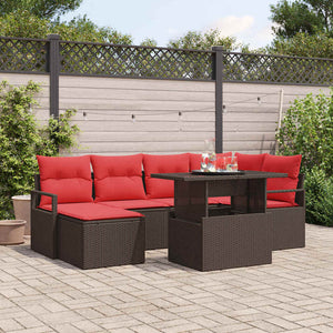 vidaXL Garden Sofa Set with Storage 7 pcs Brown and Red Poly Rattan