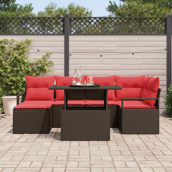vidaXL Garden Sofa Set with Storage 7 pcs Brown and Red Poly Rattan