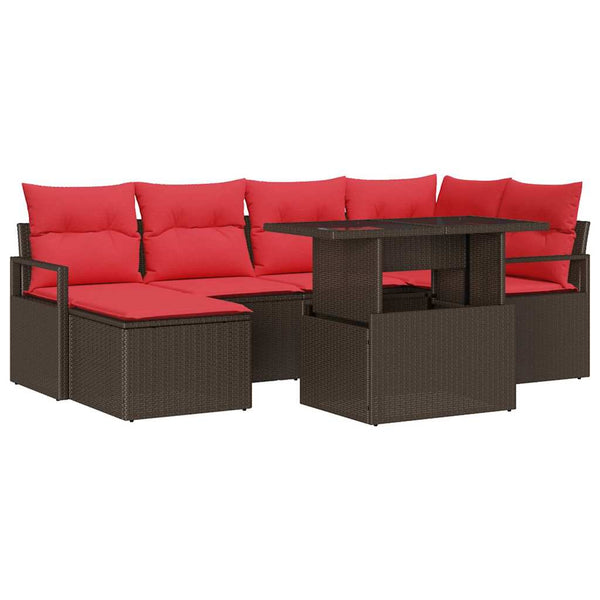 vidaXL Garden Sofa Set with Storage 7 pcs Brown and Red Poly Rattan