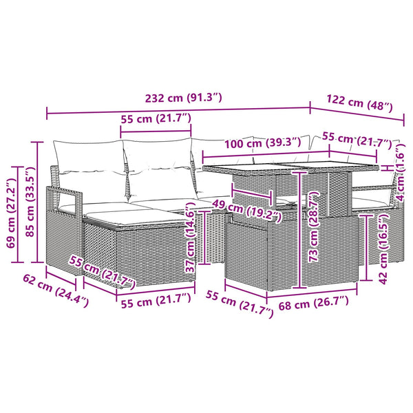 vidaXL Garden Sofa Set with Storage 7 pcs Brown and Red Poly Rattan
