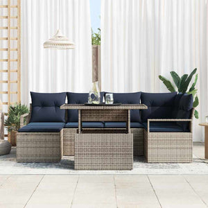 7-teiliges Gartensofa-Set Grau Marineblau Poly Rattan