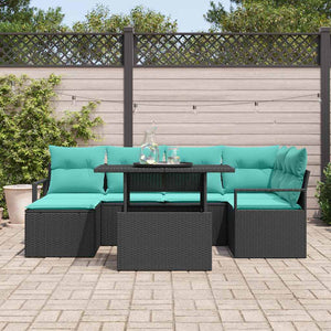 vidaXL Outdoor Sofa Set with Storage 7 pcs Black and Blue Poly Rattan