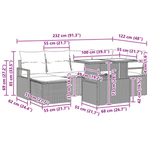 vidaXL Outdoor Sofa Set with Storage 7 pcs Black and Blue Poly Rattan