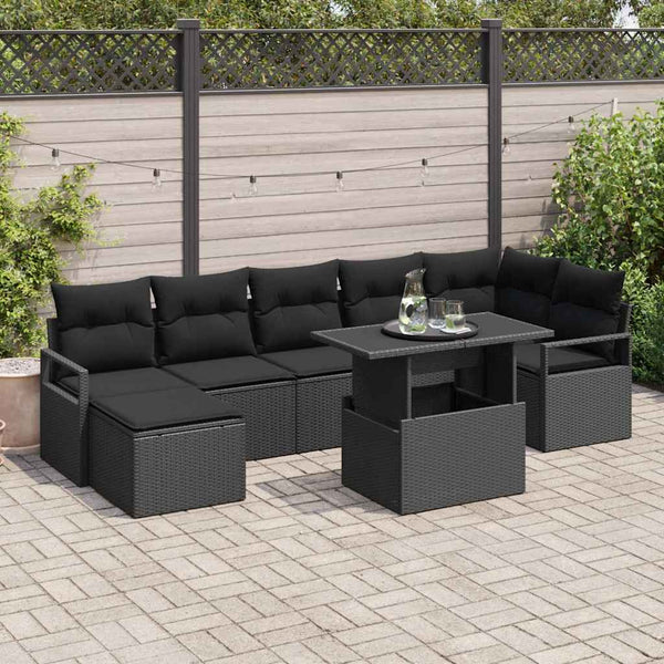 vidaXL Garden Sofa Set with Storage 8 pcs Black Poly Rattan