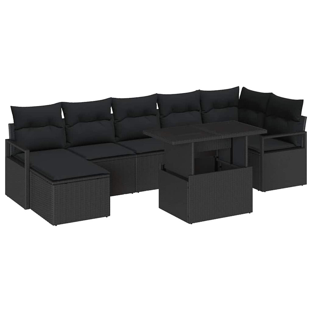 vidaXL Garden Sofa Set with Storage 8 pcs Black Poly Rattan