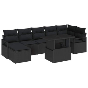 vidaXL Garden Sofa Set with Storage 8 pcs Black Poly Rattan