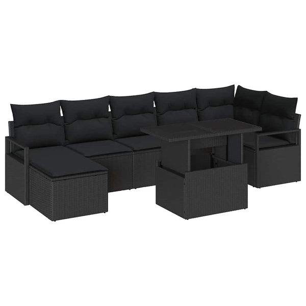 vidaXL Garden Sofa Set with Storage 8 pcs Black Poly Rattan