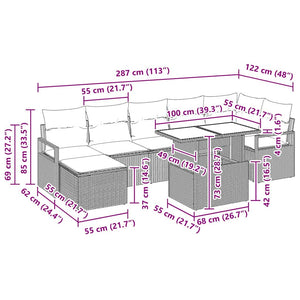 vidaXL Garden Sofa Set with Storage 8 pcs Black Poly Rattan