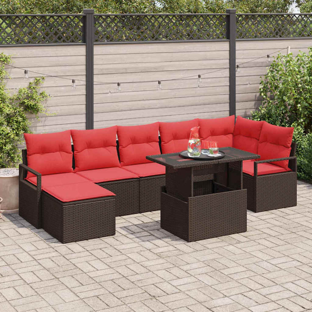 vidaXL Garden Sofa Set with Cushions 8 pcs Brown and Red Poly Rattan