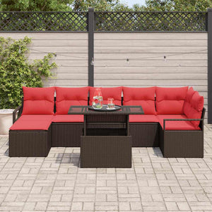 vidaXL Garden Sofa Set with Cushions 8 pcs Brown and Red Poly Rattan