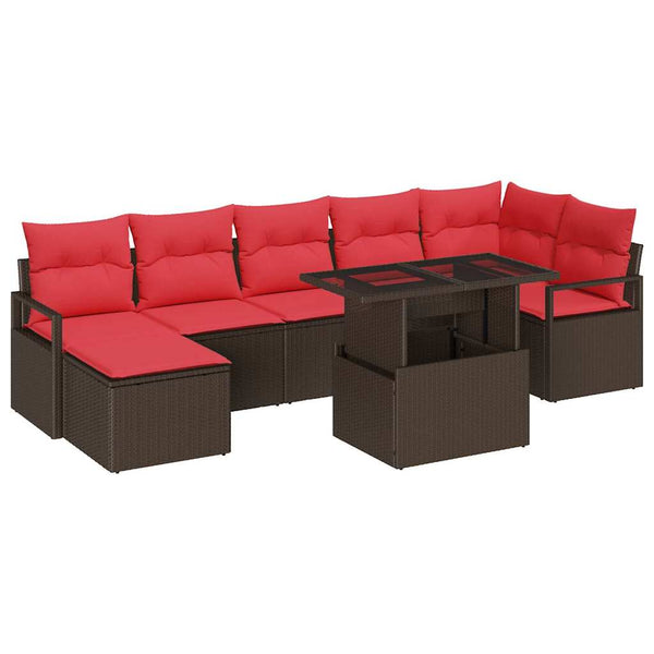 vidaXL Garden Sofa Set with Cushions 8 pcs Brown and Red Poly Rattan