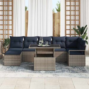 Gartensofa Set 8-teilig Grau/Marineblau