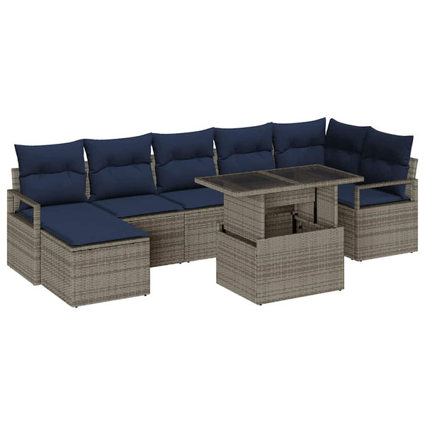 Gartensofa Set 8-teilig Grau/Marineblau