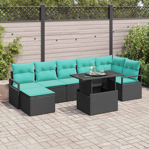 vidaXL Garden Sofa Set with Cushions 8 pcs Black and Blue Poly Rattan