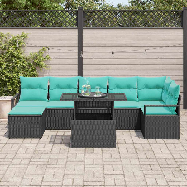 vidaXL Garden Sofa Set with Cushions 8 pcs Black and Blue Poly Rattan
