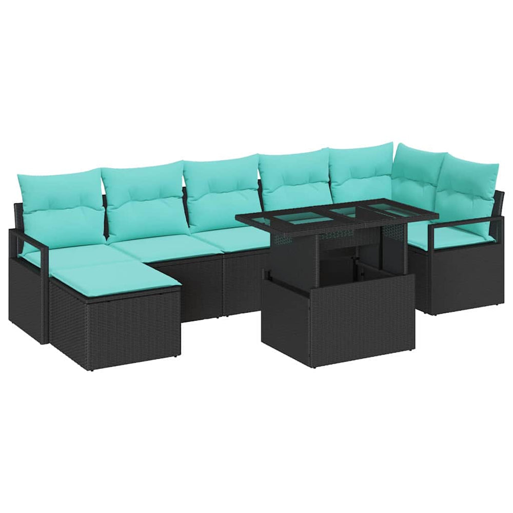 vidaXL Garden Sofa Set with Cushions 8 pcs Black and Blue Poly Rattan