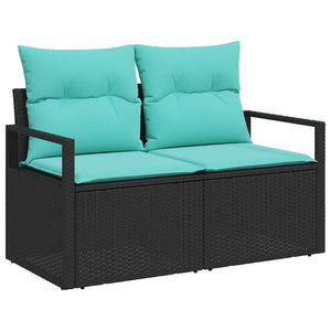 vidaXL Garden Sofa Set with Cushions 8 pcs Black and Blue Poly Rattan