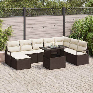 vidaXL Garden Sofa Set with Cushions 9 pcs Brown and Cream
