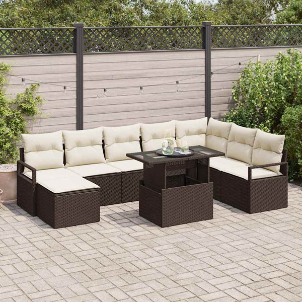 vidaXL Garden Sofa Set with Cushions 9 pcs Brown and Cream