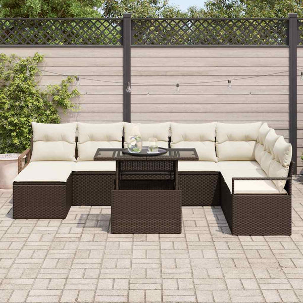 vidaXL Garden Sofa Set with Cushions 9 pcs Brown and Cream