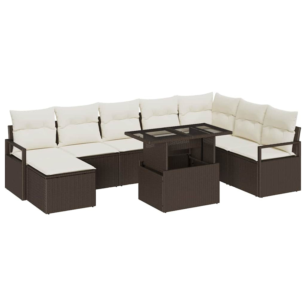 vidaXL Garden Sofa Set with Cushions 9 pcs Brown and Cream