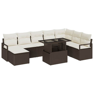 vidaXL Garden Sofa Set with Cushions 9 pcs Brown and Cream
