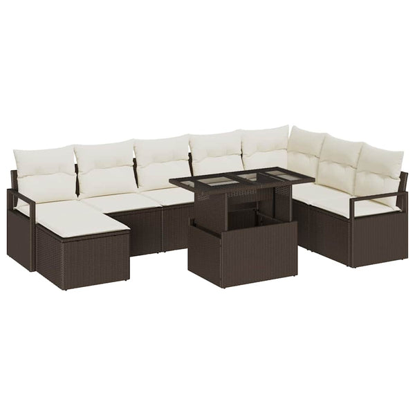 vidaXL Garden Sofa Set with Cushions 9 pcs Brown and Cream