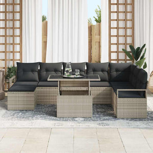 vidaXL Garden Sofa Set with Cushions 9 pcs Light Grey