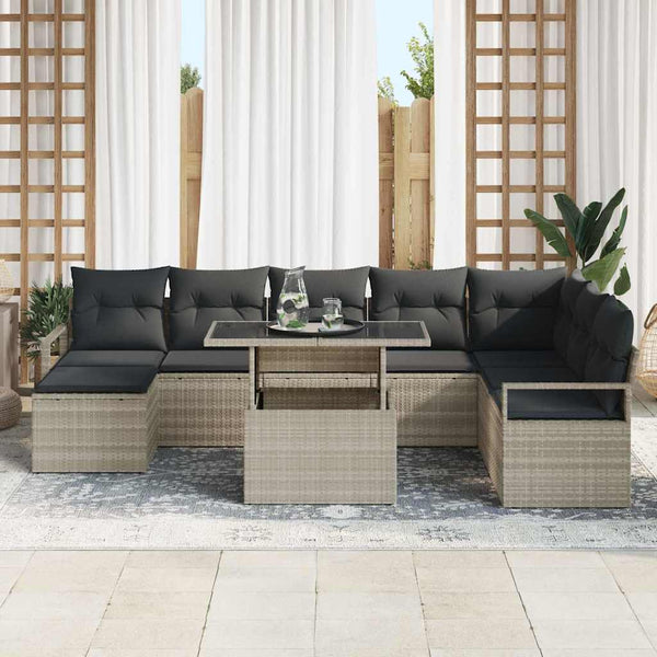 vidaXL Garden Sofa Set with Cushions 9 pcs Light Grey