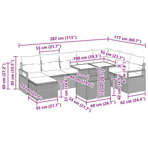 vidaXL Garden Sofa Set with Cushions 9 pcs Light Grey