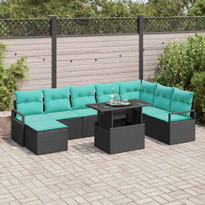 Garten Sofa Set mit Kissen, 9-teilig, Schwarz/Blau