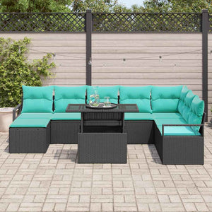 Garten Sofa Set mit Kissen, 9-teilig, Schwarz/Blau