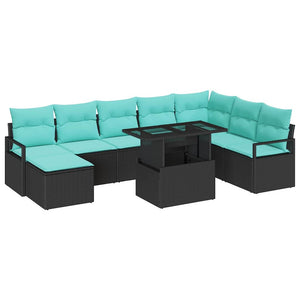Garten Sofa Set mit Kissen, 9-teilig, Schwarz/Blau