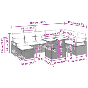 Garten Sofa Set mit Kissen, 9-teilig, Schwarz/Blau