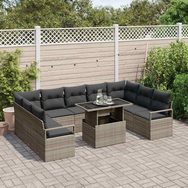 vidaXL Garden Sofa Set with Cushions 10 pcs Grey Poly Rattan