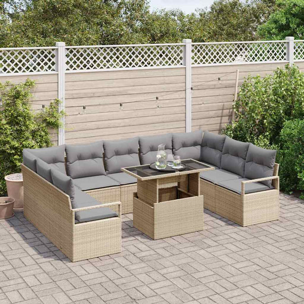 Garten Sofa Set Beige/Hellgrau Poly Rattan 10-teilig
