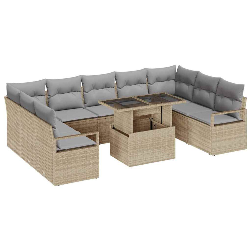 Garten Sofa Set Beige/Hellgrau Poly Rattan 10-teilig
